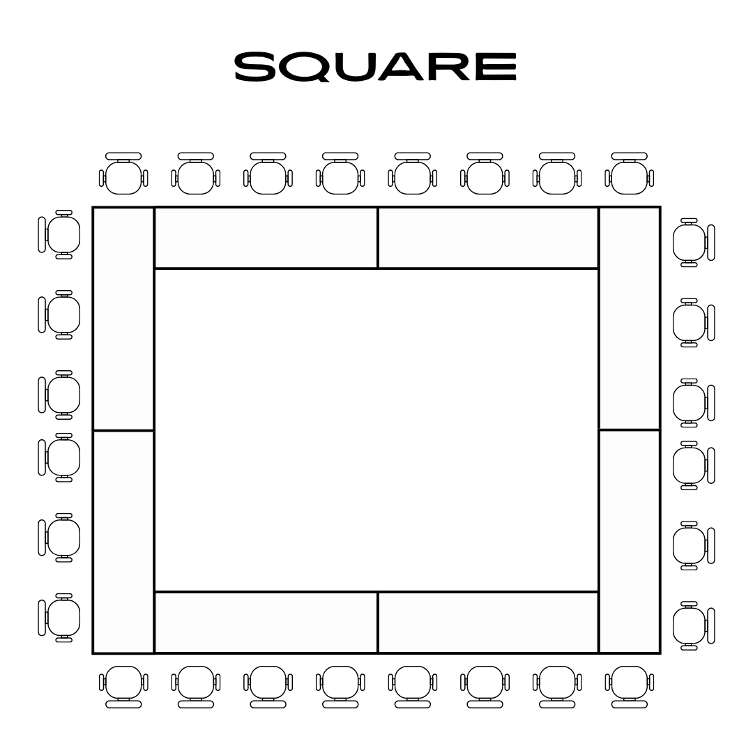 Tables arranged in square shape with tables around outside edges